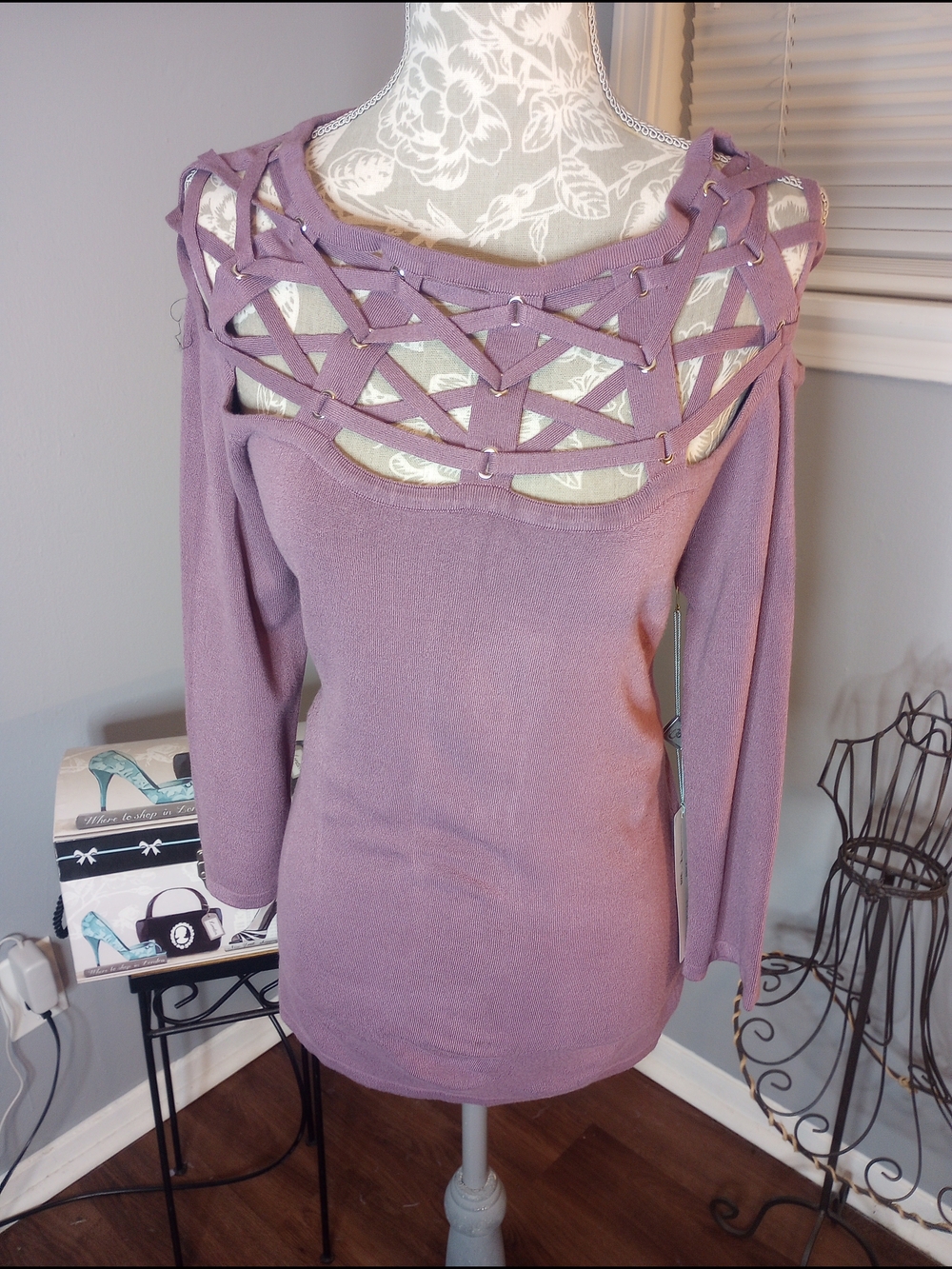 Lattice Shoulder Lilac  Knit Sweater